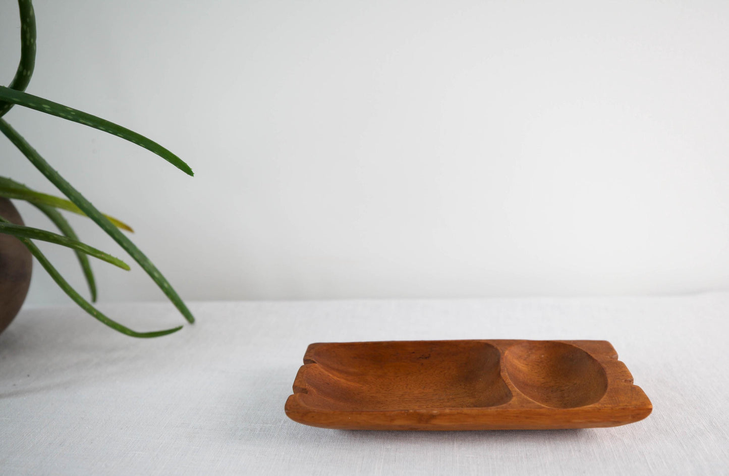 Vintage mid century modern small wooden teak catchall dish