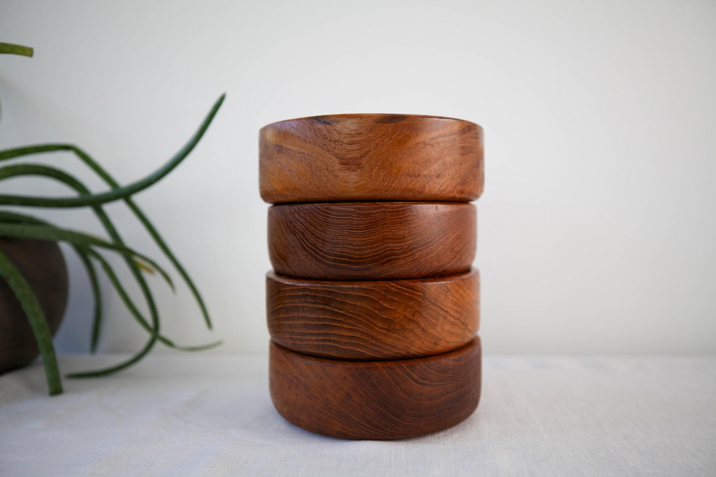 Vintage MCM solid teak salad bowls - set of four