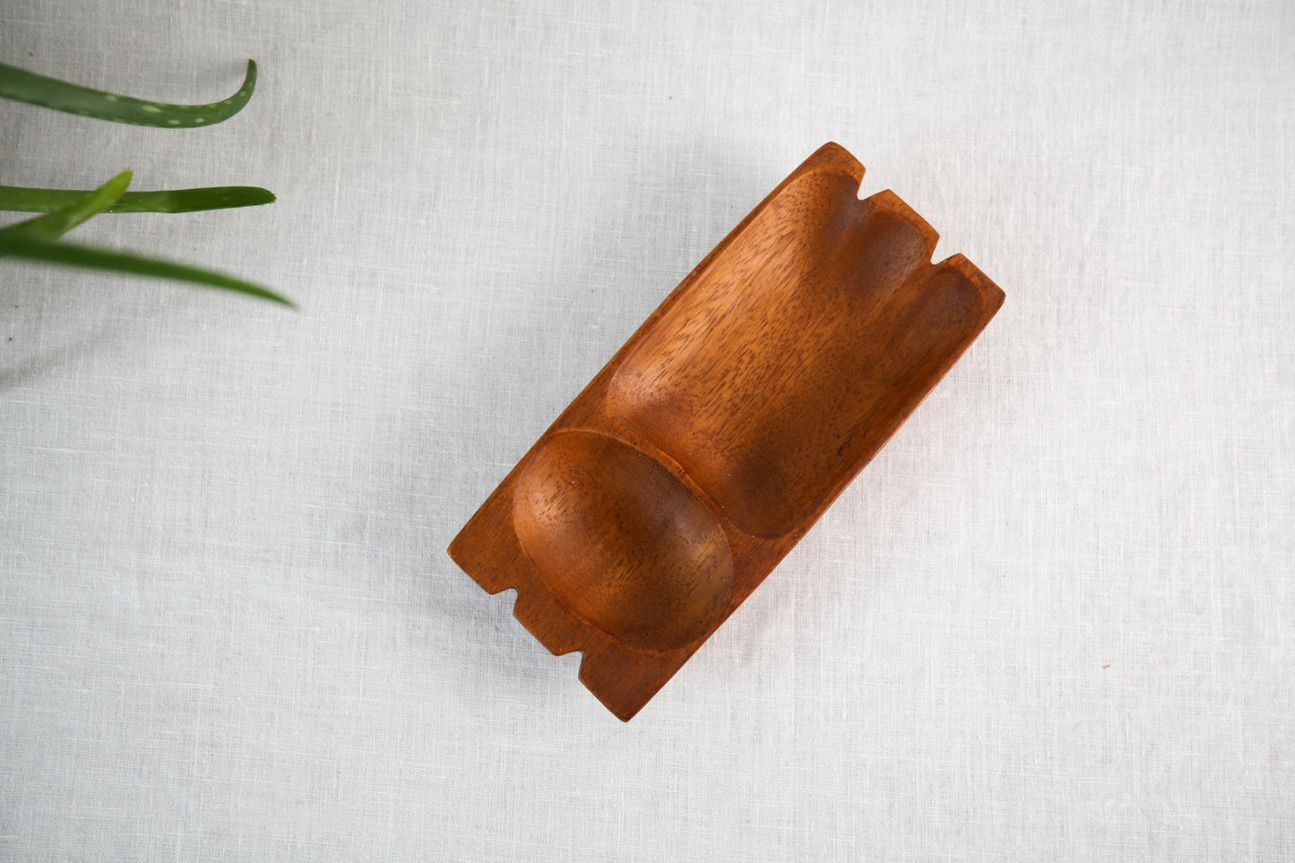 Vintage mid century modern small wooden teak catchall dish