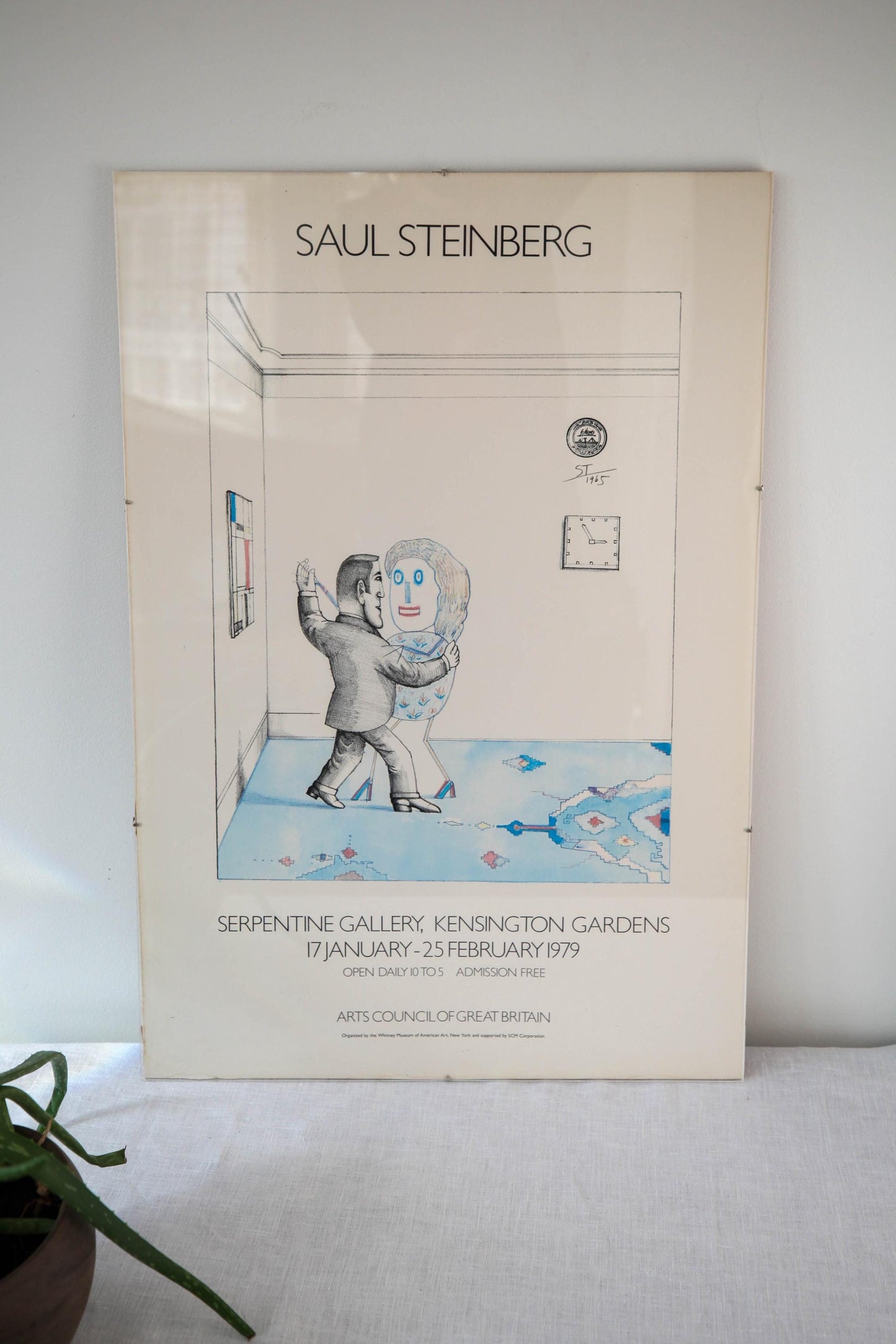 Vintage poster for a 1979 show of Saul Steinberg artworks at the Serpentine Gallery in Kensington Gardens, London